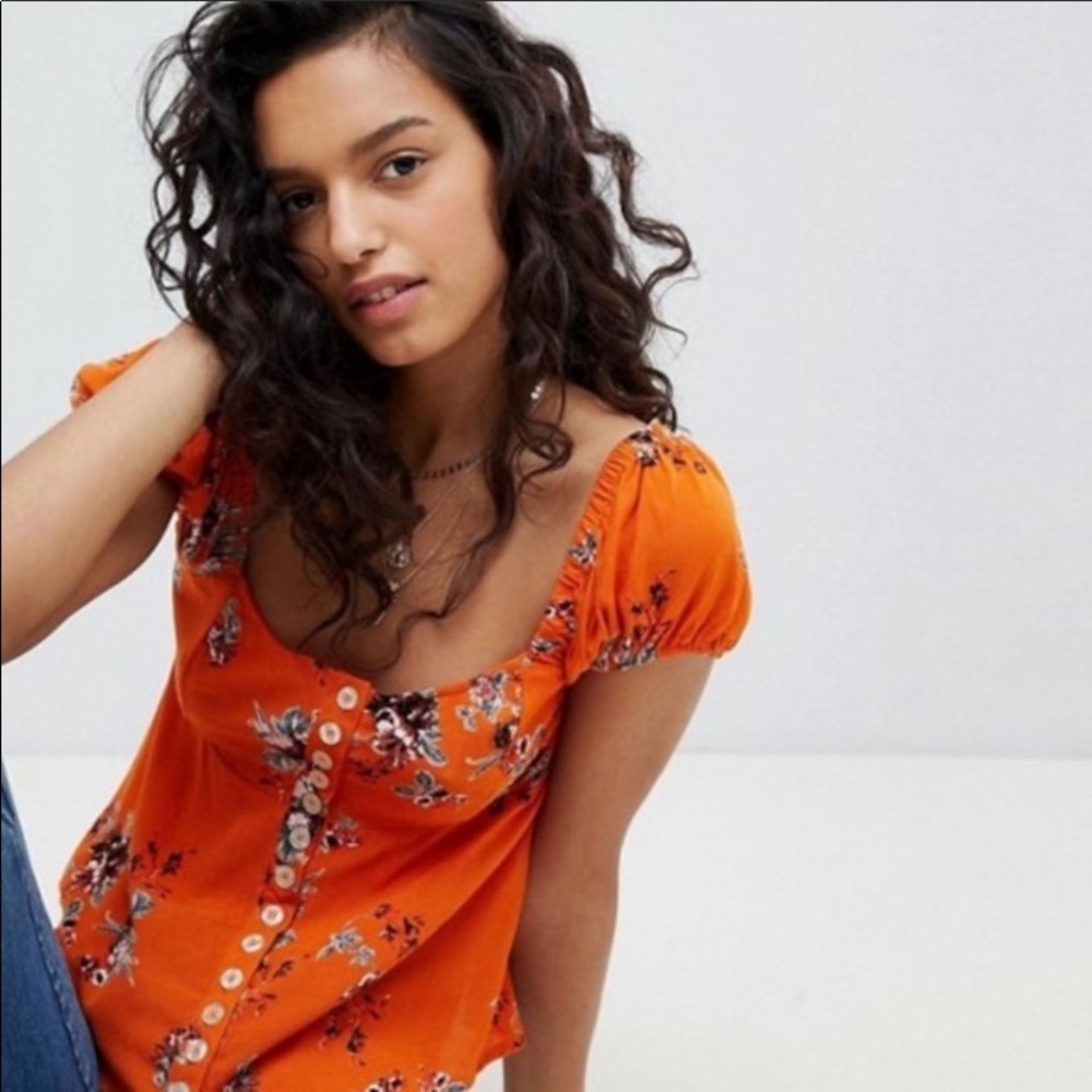 Free People Close To You Orange Floral Top